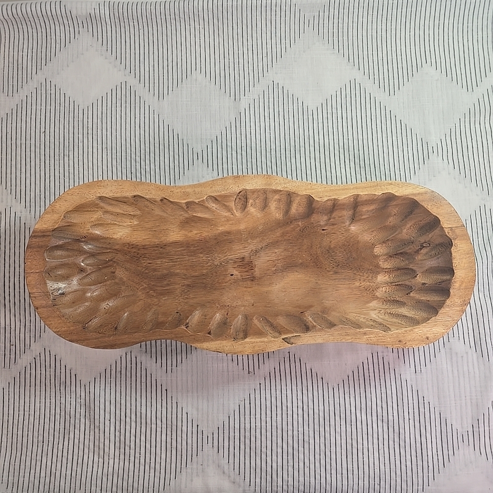 Hand Carved Acacia Oval Serving or Decorative Long Wooden Bowl 21"